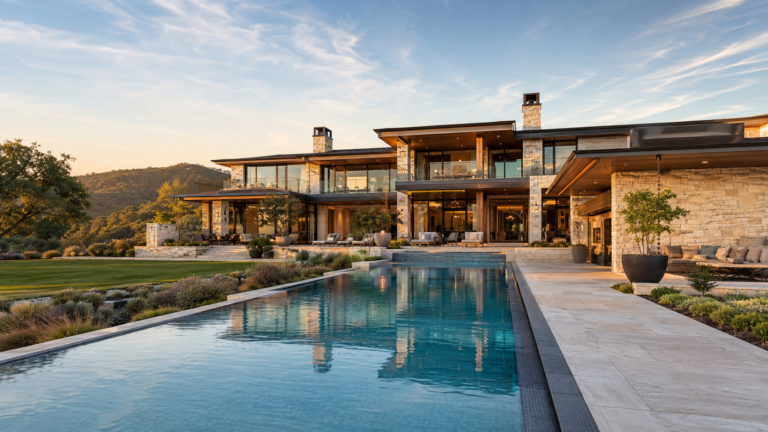 Large modern luxury home with a swimming pool, illustrating jumbo loans in California for financing above conforming limits.
