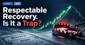 Mortgage-backed securities recovery chart with rising arrow and bear trap imagery