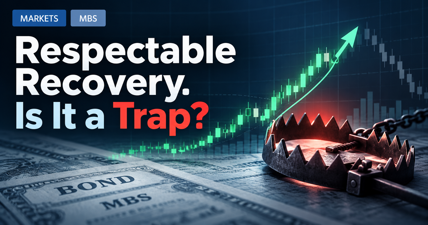 Mortgage-backed securities recovery chart with rising arrow and bear trap imagery