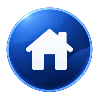 Blue circular icon with white house symbol