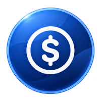 Blue circular icon with white dollar sign symbol
