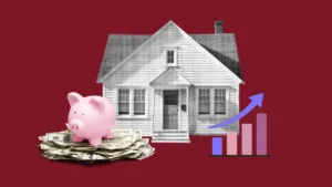 Home equity concept with house model, cash, and financial documents