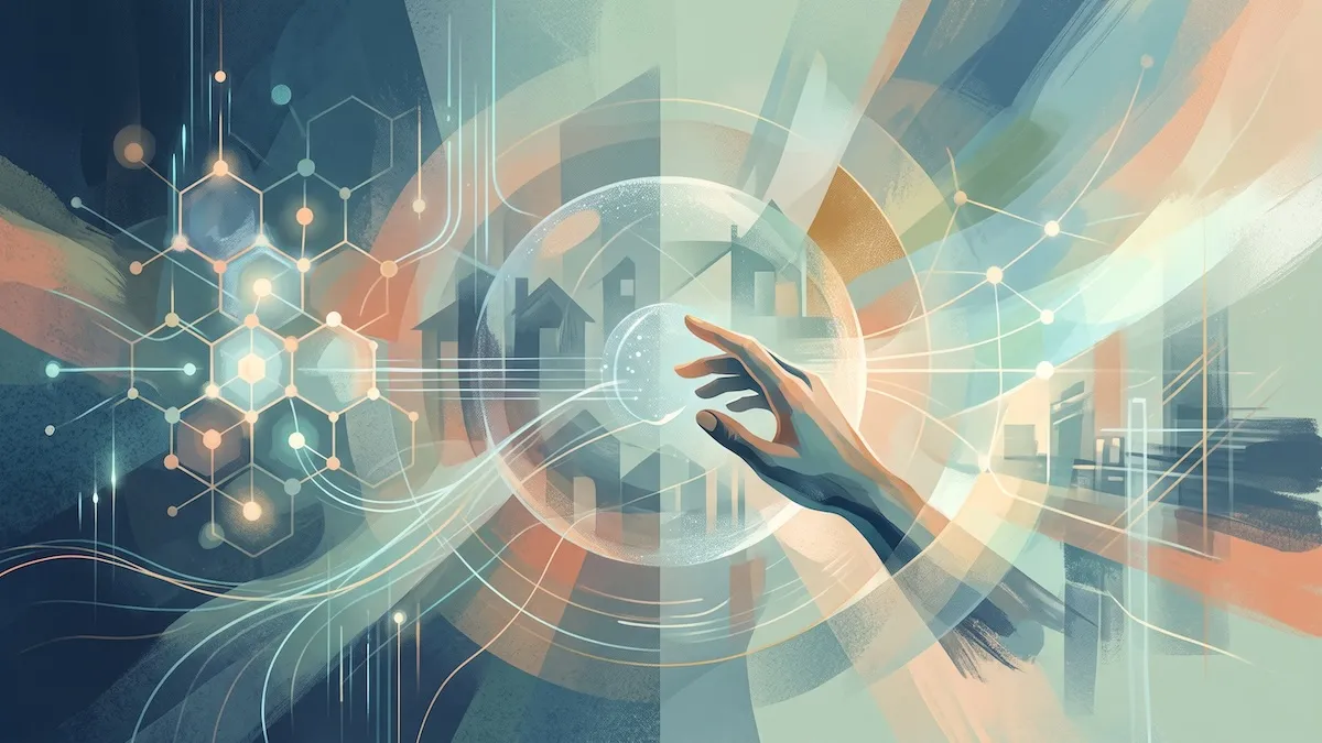 Abstract illustration of digital technology connecting homes and real estate data