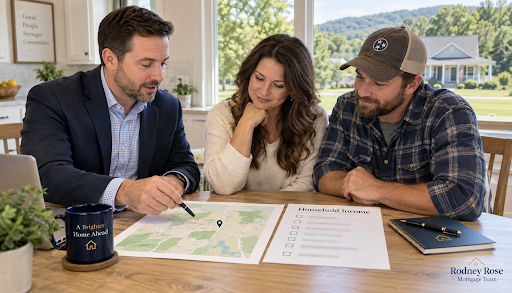 Tennessee homebuyers checking a property address and household income for USDA loan eligibility