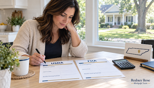 Tennessee homebuyer comparing USDA and FHA loan costs and eligibility