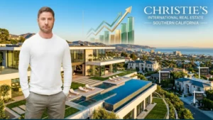 Aaron Kirman pictured with Southern California luxury homes and real estate branding