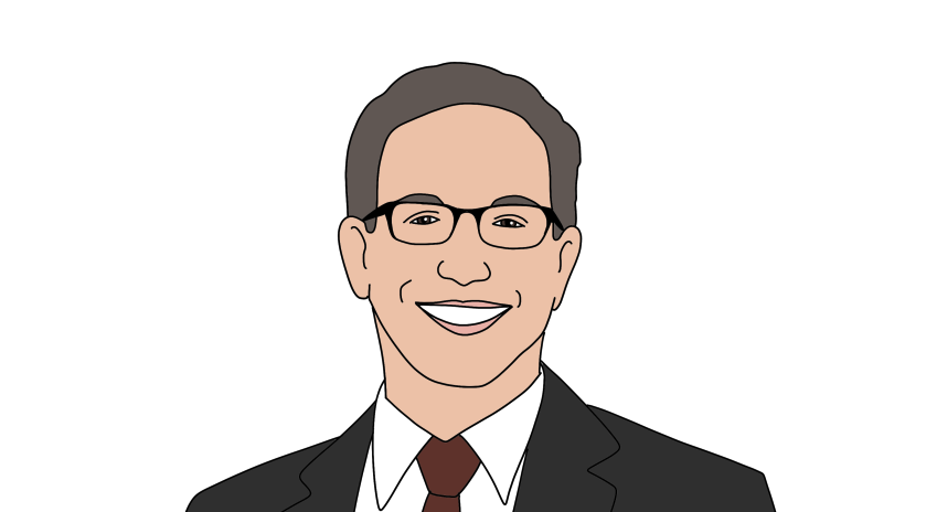 Illustrated headshot of Brandon Sharp wearing a suit and tie