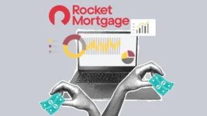 Rocket Mortgage servicing strategy represented by a home, mortgage documents, and financial analysis